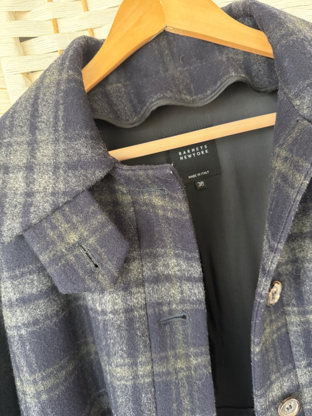 Barneys New York Navy and Gray Plaid Wool Peacoat - Picture 5 of 5
